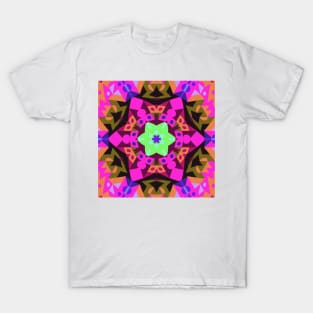 Retro Mandala Flower Pink Orange and Green T-Shirt